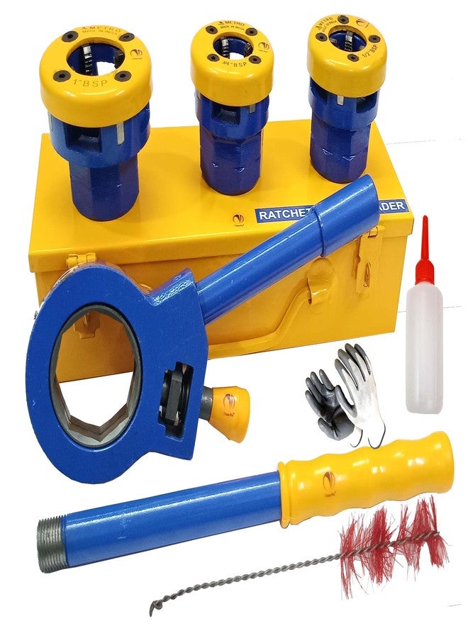 Mass Pro 1 Set Ratchet Pipe Threader 1/2", 3/4", 1" BSP Pipe Kit Manual Plumber Pipe Threading Kit Threader Tool Manual - Image 1